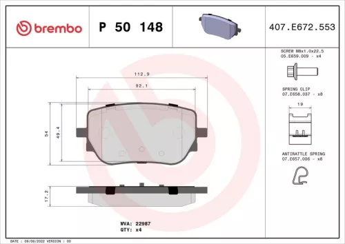 Remblokkenset, schijfrem BREMBO P 50 148)