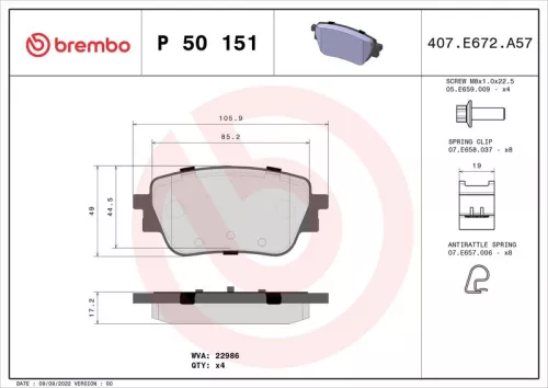 Remblokkenset, schijfrem BREMBO P 50 151)
