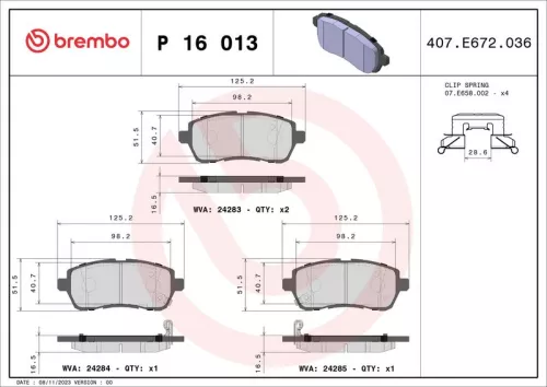 Brake Pad Set, disc brake BREMBO P 16 013X)