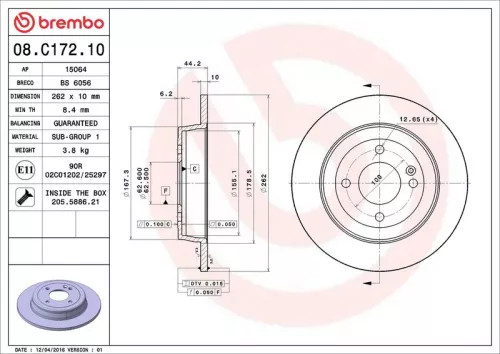 Brake Disc BREMBO 08.C172.10)