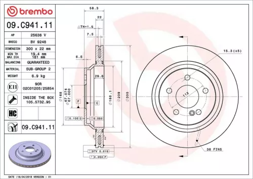 Remschijf BREMBO 09.C941.11)