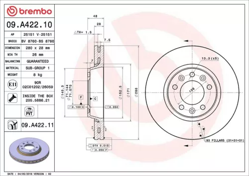 Remschijf BREMBO 09.A422.11)