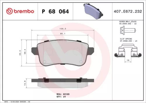 Remblokkenset, schijfrem BREMBO P 68 064)