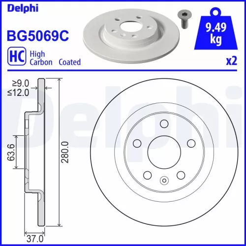Remschijf DELPHI BG5069C)