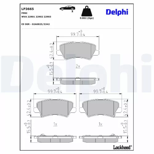 Remblokkenset, schijfrem DELPHI LP3665)