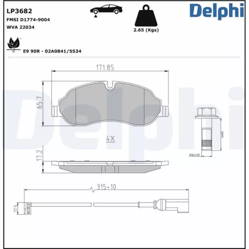 Remblokkenset, schijfrem DELPHI LP3682)