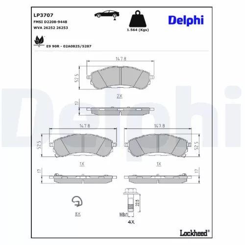 Remblokkenset, schijfrem DELPHI LP3707)
