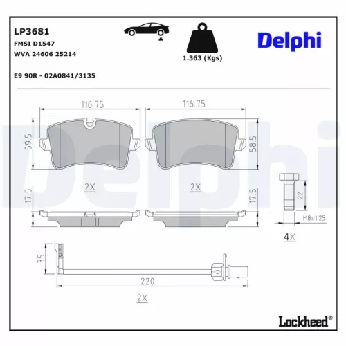 Brake Pad Set, disc brake DELPHI LP3681)
