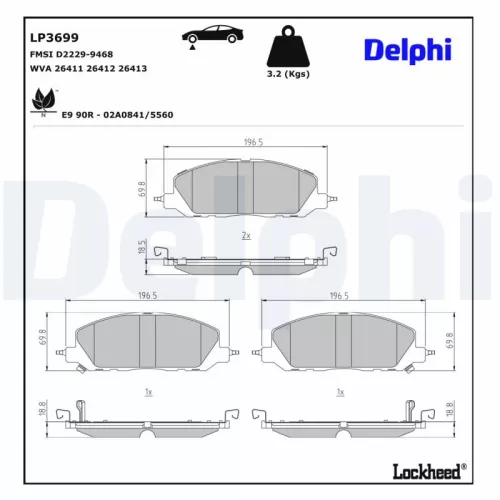 Remblokkenset, schijfrem DELPHI LP3699)