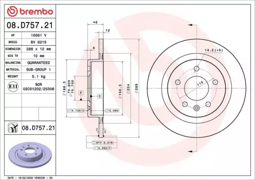 Remschijf BREMBO 08.D757.21)