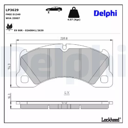 Brake Pad Set, disc brake DELPHI LP3629)