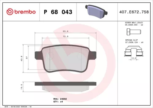 Remblokkenset, schijfrem BREMBO P 68 043)