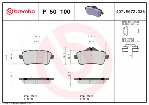 Remblokkenset, schijfrem BREMBO P 50 100)