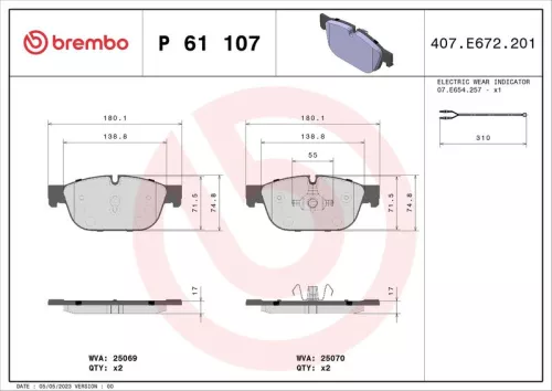 Remblokkenset, schijfrem BREMBO P 61 107)