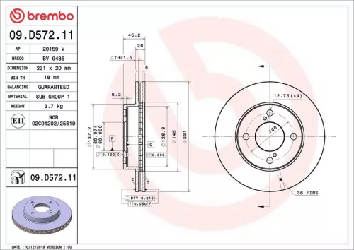 Remschijf BREMBO 09.D572.11)