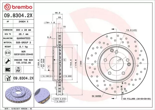 Remschijf BREMBO 09.8304.2X)