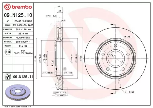 Brake Disc BREMBO 09.N125.11)