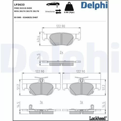 Remblokkenset, schijfrem DELPHI LP3633)