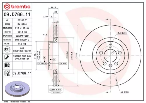Remschijf BREMBO 09.D766.11)