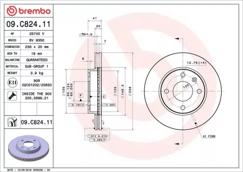 Remschijf BREMBO 09.C824.11)