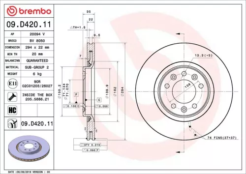 Remschijf BREMBO 09.D420.11)