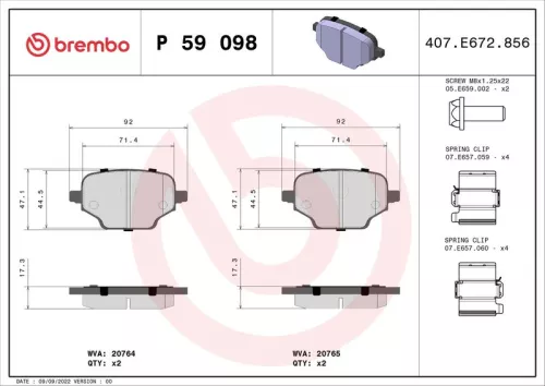 Remblokkenset, schijfrem BREMBO P 59 098)