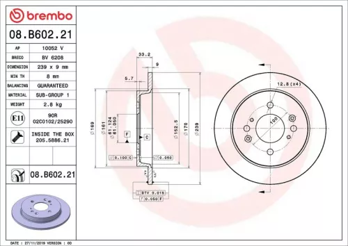 Remschijf BREMBO 08.B602.21)