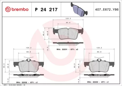 Brake Pad Set, disc brake BREMBO P 24 217)