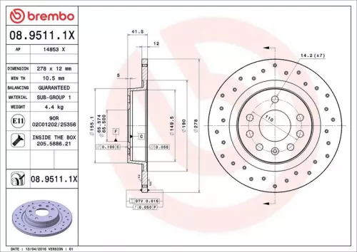 Brake Disc BREMBO 08.9511.1X)