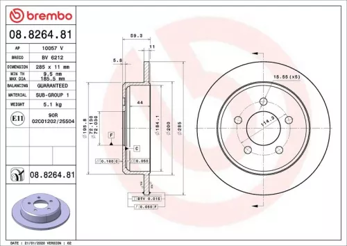 Remschijf BREMBO 08.8264.81)