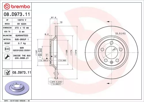 Remschijf BREMBO 08.D973.11)
