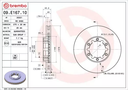 Remschijf BREMBO 09.E167.10)