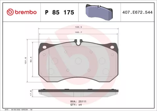 Remblokkenset, schijfrem BREMBO P 85 175)