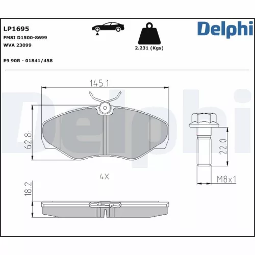 Remblokkenset, schijfrem DELPHI LP1695)
