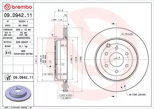 Remschijf BREMBO 09.D942.11)