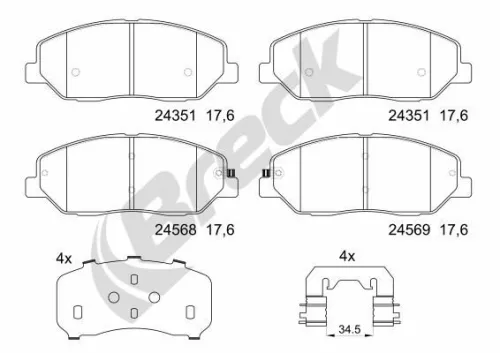 Brake Pad Set, disc brake BRECK 24351 00 701 00)