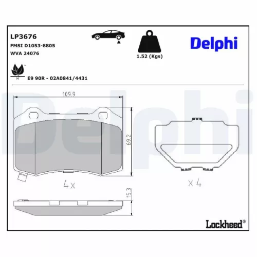 Remblokkenset, schijfrem DELPHI LP3676)