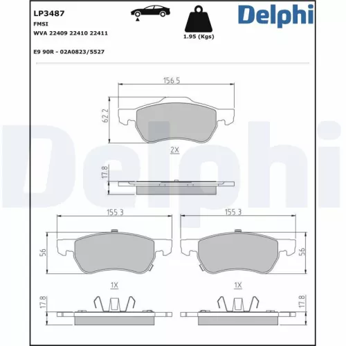 Remblokkenset, schijfrem DELPHI LP3487)