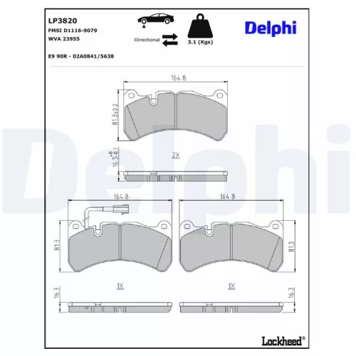 Remblokkenset, schijfrem DELPHI LP3820)