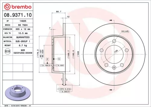 Brake Disc BREMBO 08.9371.10)