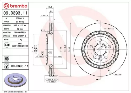 Remschijf BREMBO 09.D393.11)