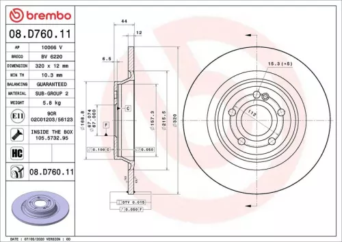 Remschijf BREMBO 08.D760.11)