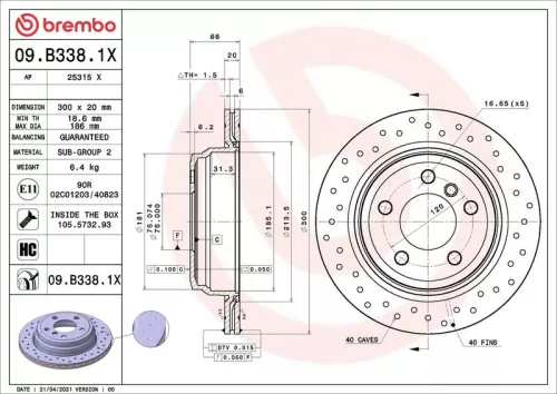 Remschijf BREMBO 09.B338.1X)