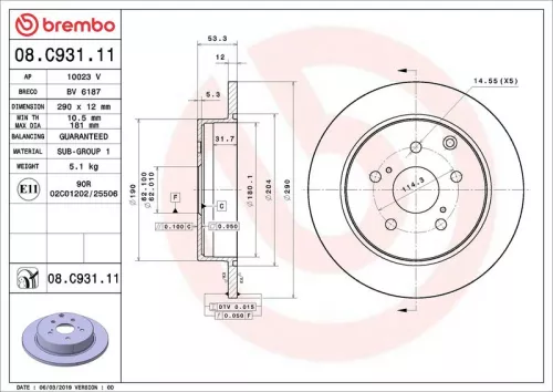 Remschijf BREMBO 08.C931.11)
