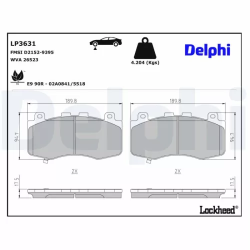 Remblokkenset, schijfrem DELPHI LP3631)