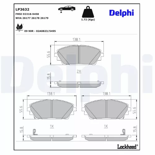 Remblokkenset, schijfrem DELPHI LP3632)