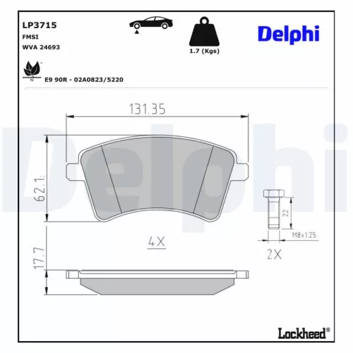Remblokkenset, schijfrem DELPHI LP3715)