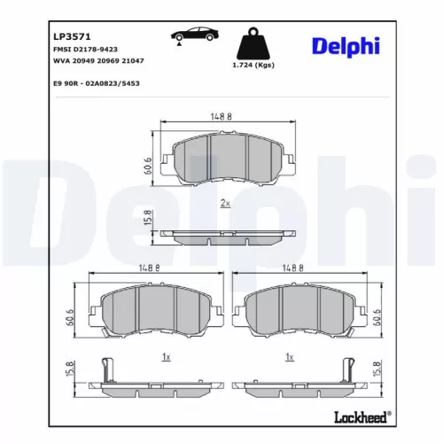 Remblokkenset, schijfrem DELPHI LP3571)