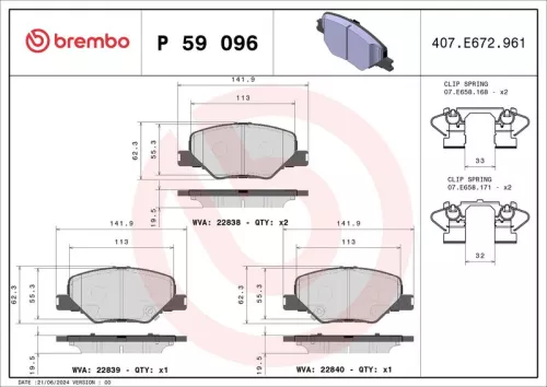Remblokkenset, schijfrem BREMBO P 59 096)