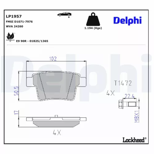 Remblokkenset, schijfrem DELPHI LP1957)
